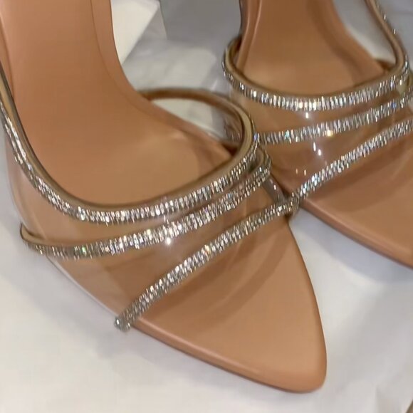 Zara Clear Vinyl Rhinestone Pointy Slingback Sandal Heels Size 39/8 - Picture 5 of 10